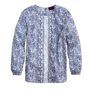 J Crew Liberty Mix Floral Long Sleeve Scallop Blouse In Indigo Multi Size Small